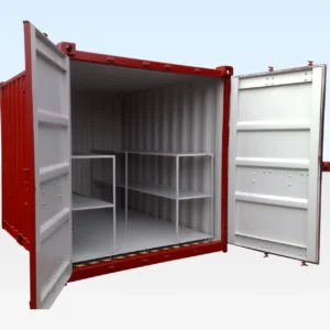 Conteneur magasin à plancher plat avec fosses de rétention