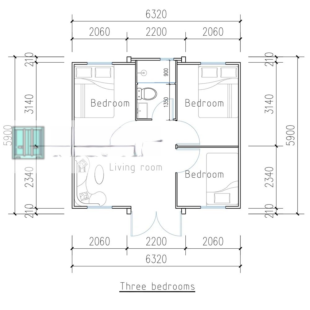 Conteneur maison Tiny house 4 pièces de 6,30 x 5,90 m, 36 m² – Image 2